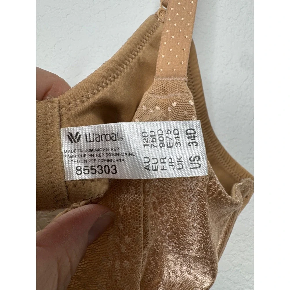 Wacoal Back Appeal Underwire Bra Size 34D‎ Tan Nude Praline 855303 Womens